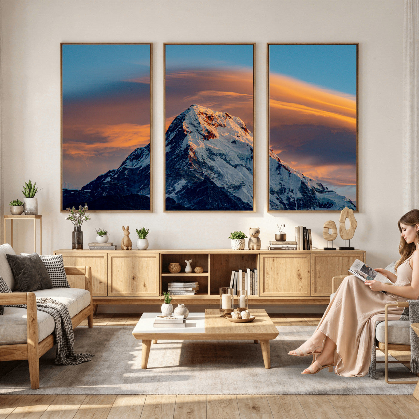 73810927-MGV-CV-36X24 - Snow Mountain Canvas Wall Art Print | Alpine Peak Landscape, Winter Nature Photography, Large Mountain Decor
