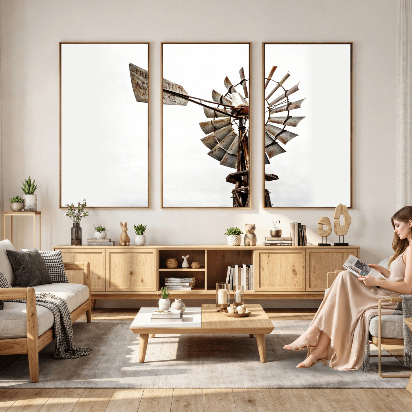 99806928-MGV-CV-36X24 - Rustic Farmhouse Windmill Canvas Wall Art Vintage Western Farmhouse Print