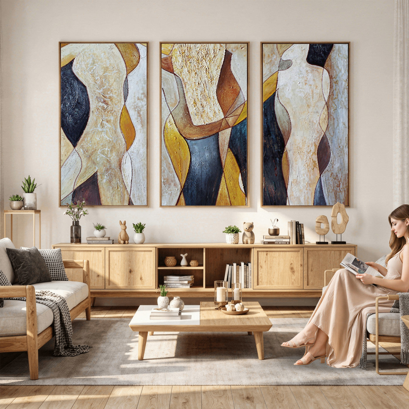 96079939-MGV-CV-36X24 - Mid Century Modern Figurative Canvas Wall Art Abstract Cubist Painting Print