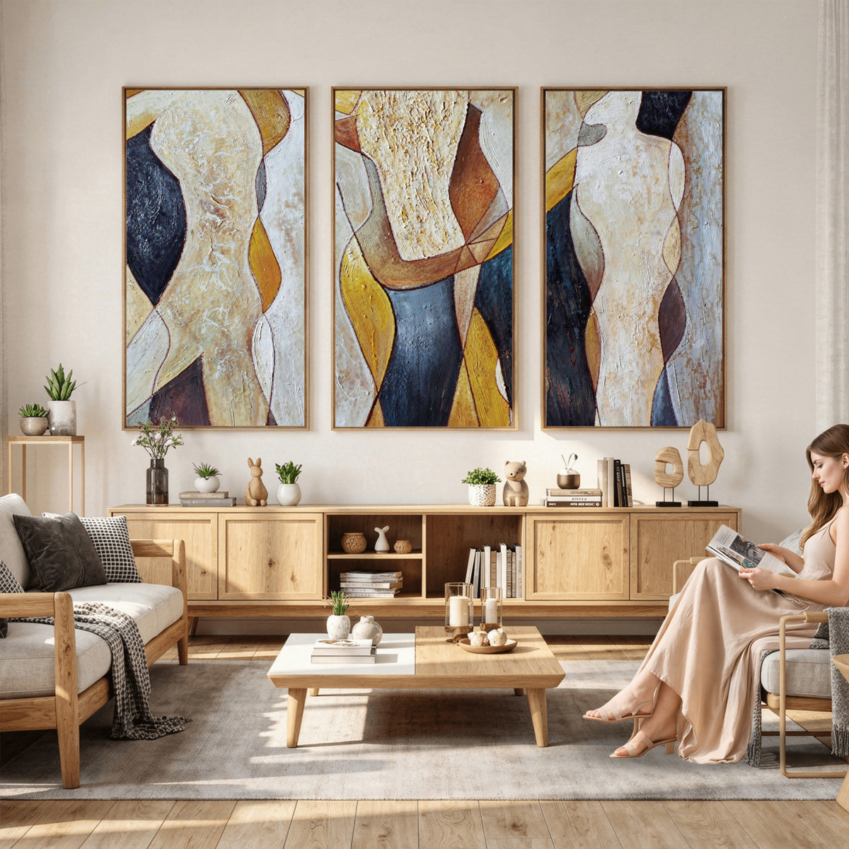 96079939-MGV-CV-36X24 - Mid Century Modern Figurative Canvas Wall Art Abstract Cubist Painting Print