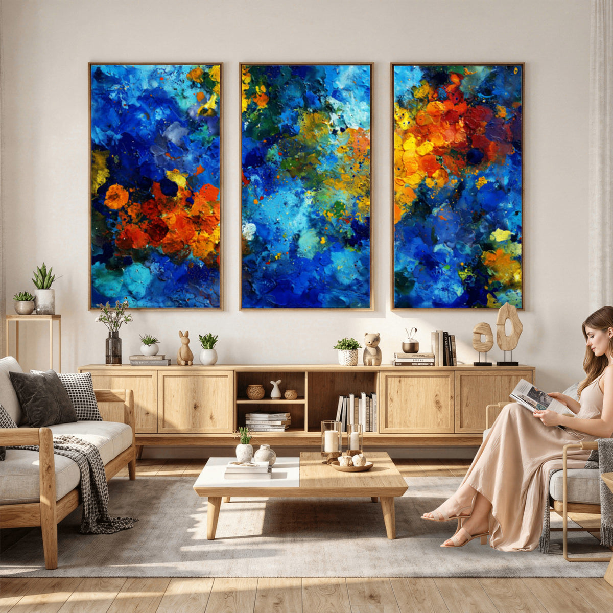 52431611-MGV-CV-36X24 - Vibrant Blue Abstract Canvas Wall Art Colorful Impasto Oil Painting Print