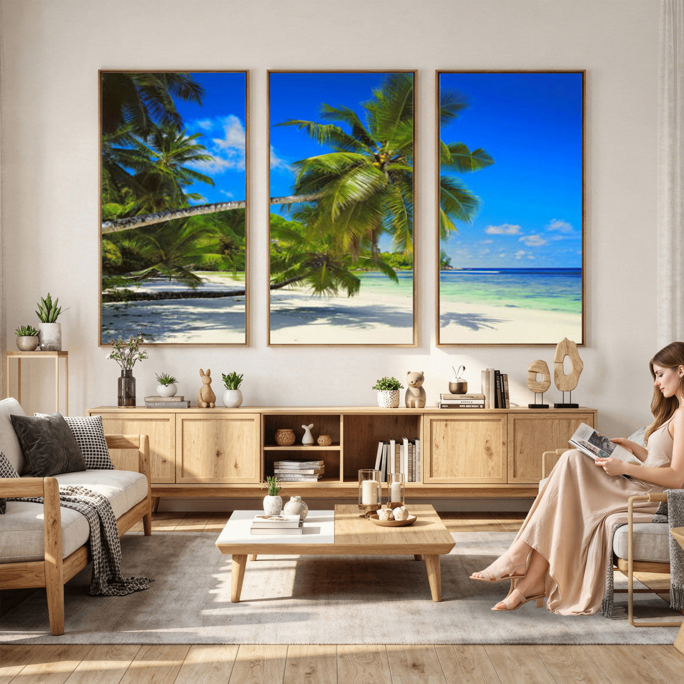 20475280-MGV-CV-36X24 - Tropical Island Coconut Palm Trees Wall Art Canvas Print - Turquoise Beach Print for Nautical Home Decor
