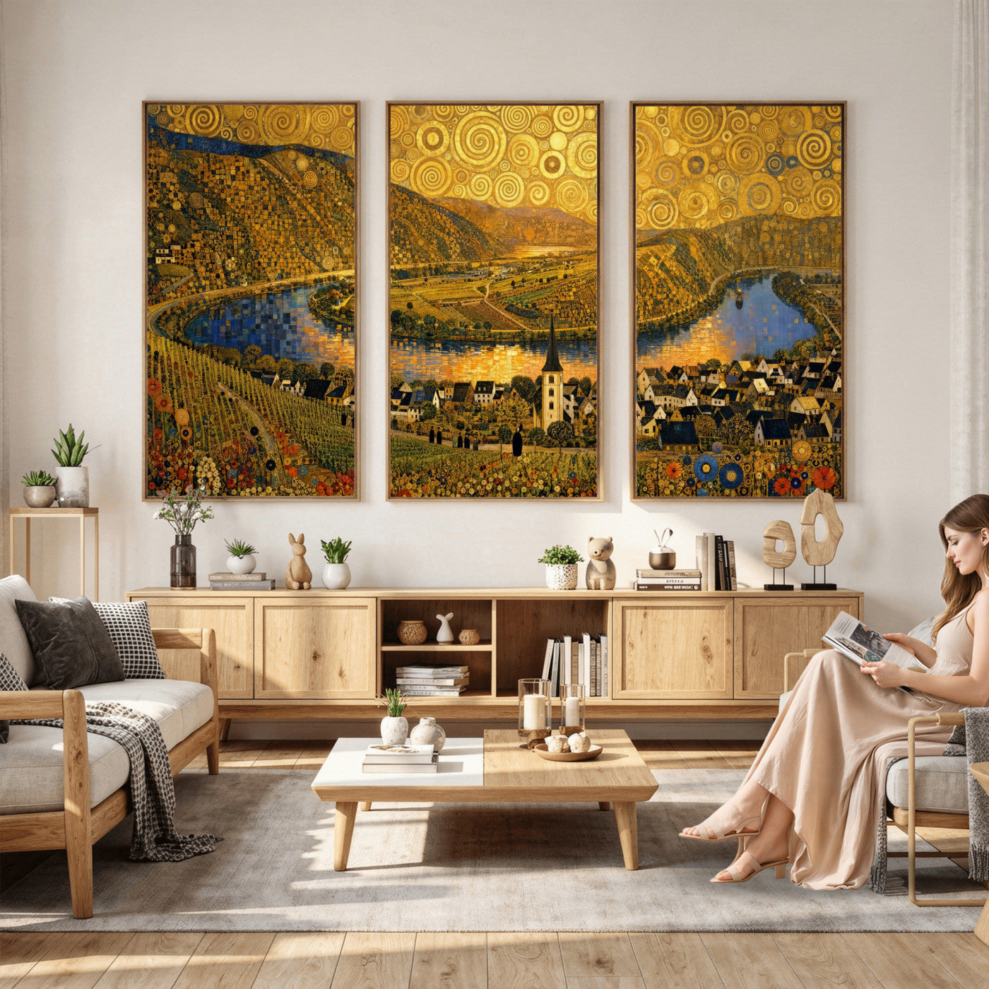 33713008-MGV-CV-36X24 - Gustav Klimt Style Mosel City Wall Art Canvas Print