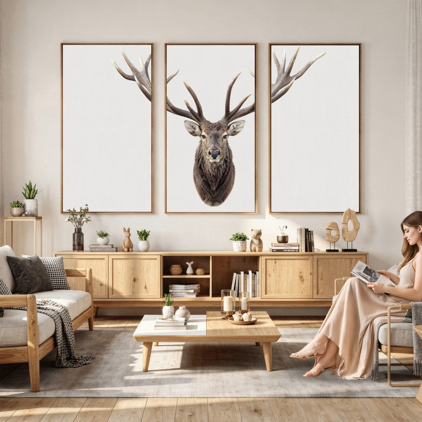 840173GY-MGV-CV-36X24 - Majestic Red Deer Canvas Wall Art – Stag Antlers Horns Print, Wildlife Hunting Poster, Rustic Cabin Lodge Decor