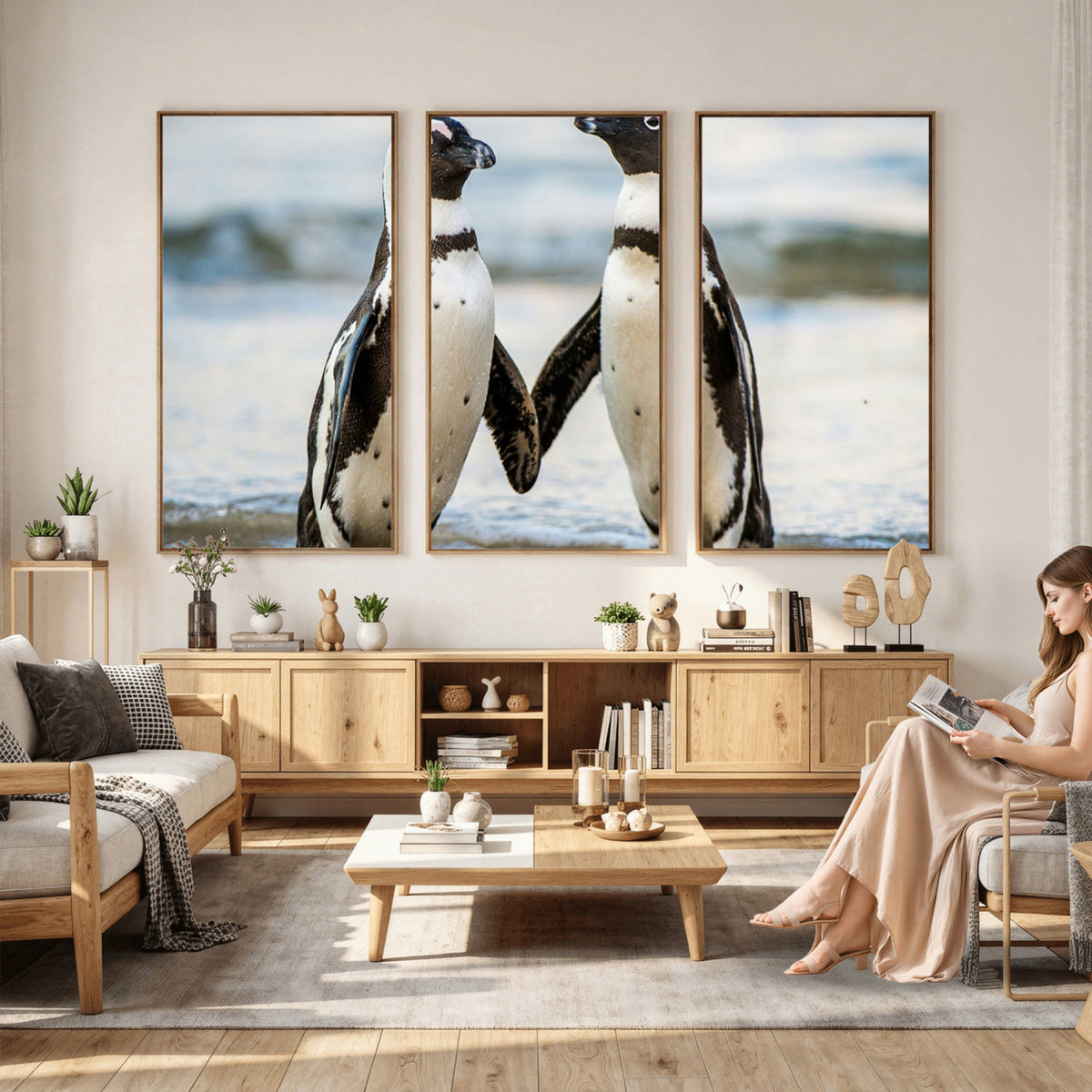 64870405-MGV-TP-30X20 - African Penguins Boulders Beach Wall Art Canvas Print, Cute Penguin Couple Photo Print