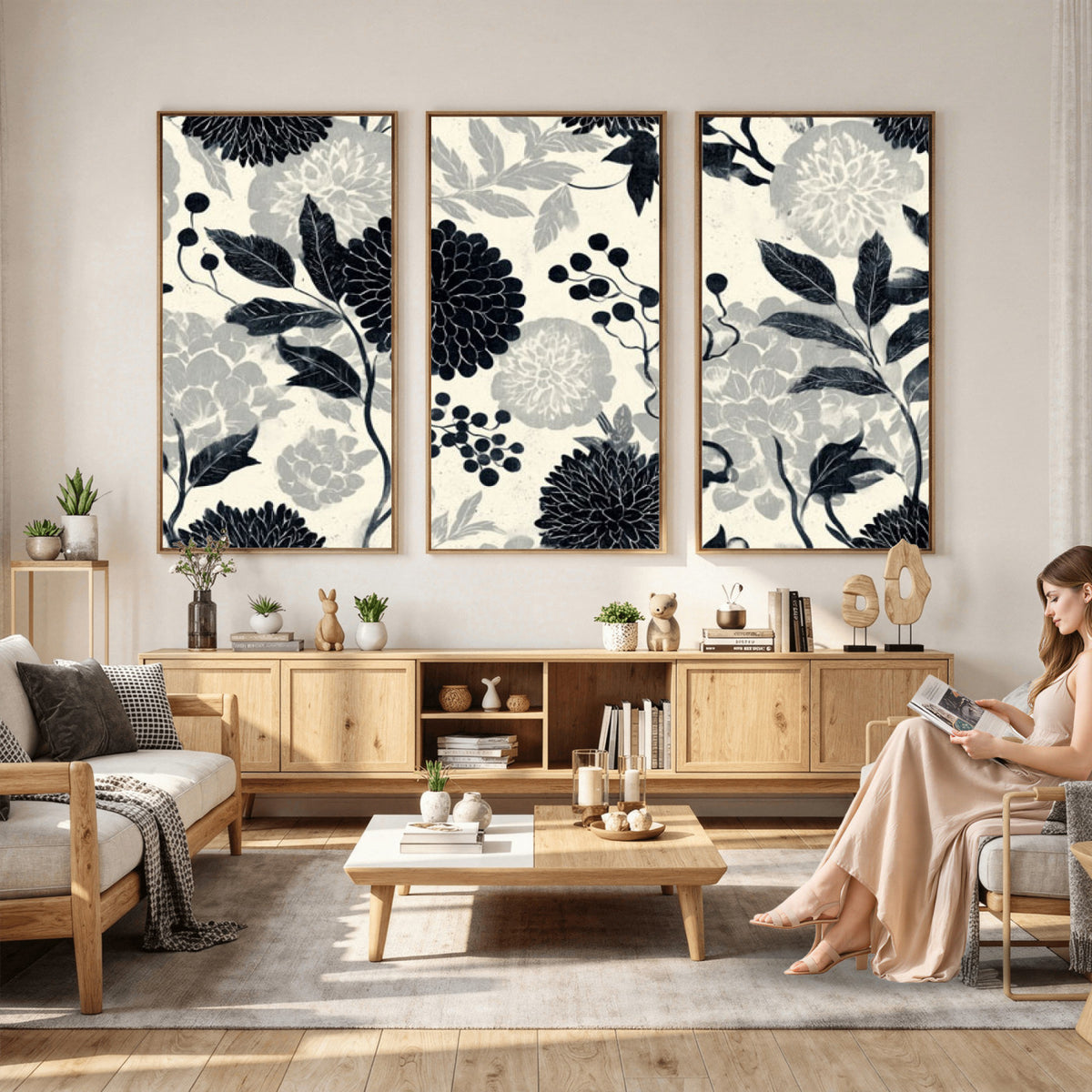 61524791-MGV-CV-36X24 - Vintage Black Chrysanthemum Wall Art Canvas Print, Monochrome Dhalia Floral Painting Print