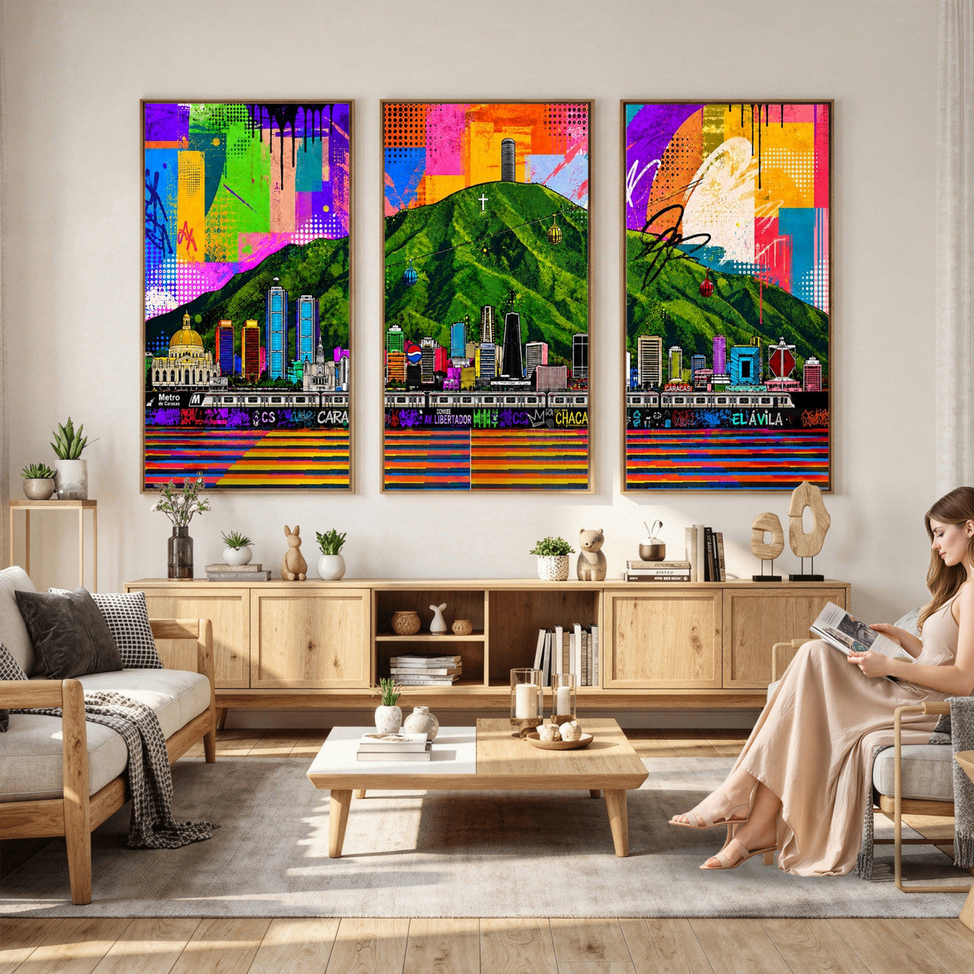 86696255-MGV-CV-36X24 - Mount Ávila, Caracas, Venezuela Wall Art Print by Artist Yorlette - Graffiti Caracas Skyline Canvas Art, Colorful Street Artwork - Venezuela El Avila Poster Print
