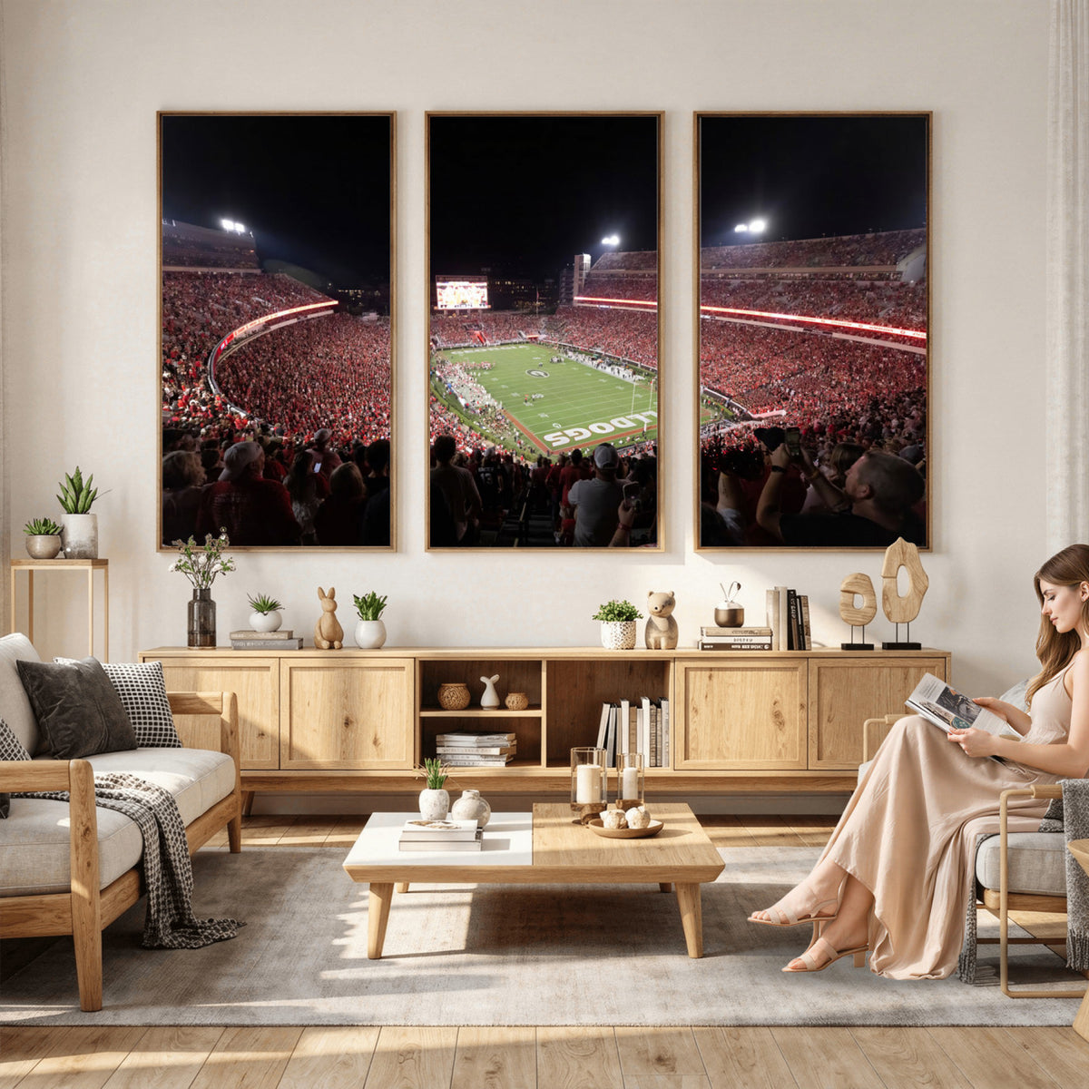 50587166-_Poster-30x20 - Sanford Stadium Georgia Bulldogs Canvas Print 3 Piece Framed Wall Art Extra Large Floating Frame Sports Poster Made in USA