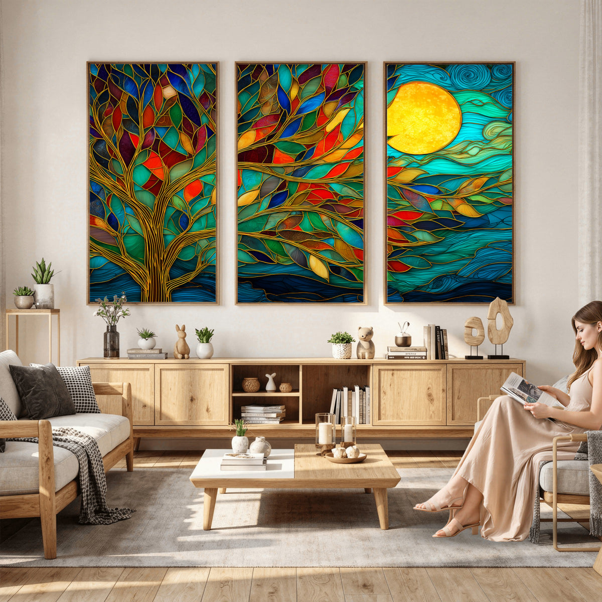 11877152-MGV-CV-36X24 - Stained Glass Tree Of Life Wall Art - Vibrant Mosaic Nature Home Decor