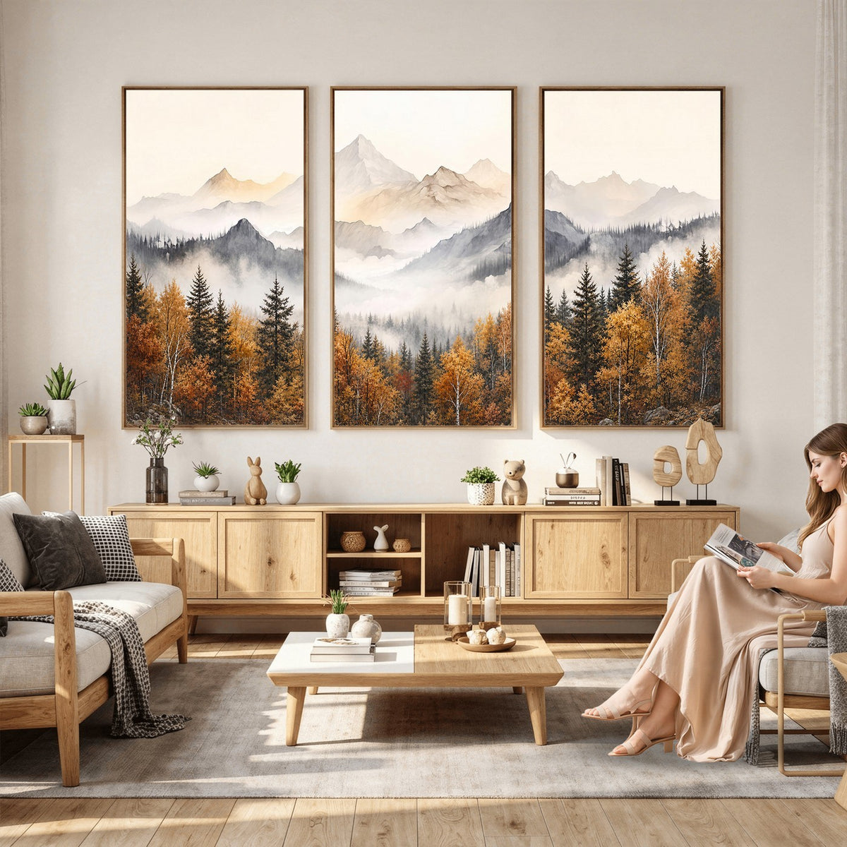19544118-_Poster-30x20 - Misty Mountain Autumn Forest Canvas Wall Art - Watercolor Fall Nature Landscape Print