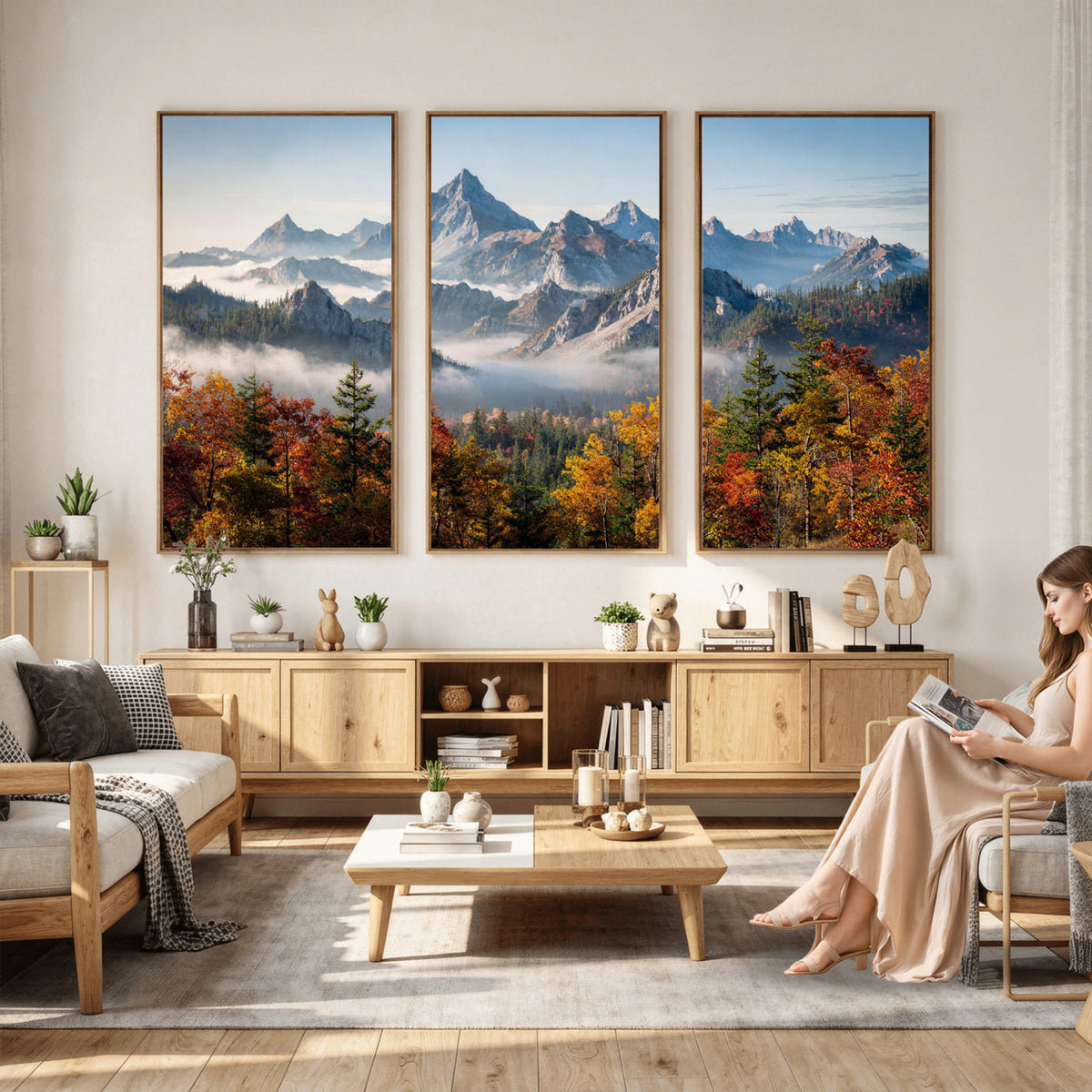 38847944-MGV-TP-30X20 - Majestic Mountain Peak Canvas Wall Art - Panoramic Autumn Forest Fog Landscape Print