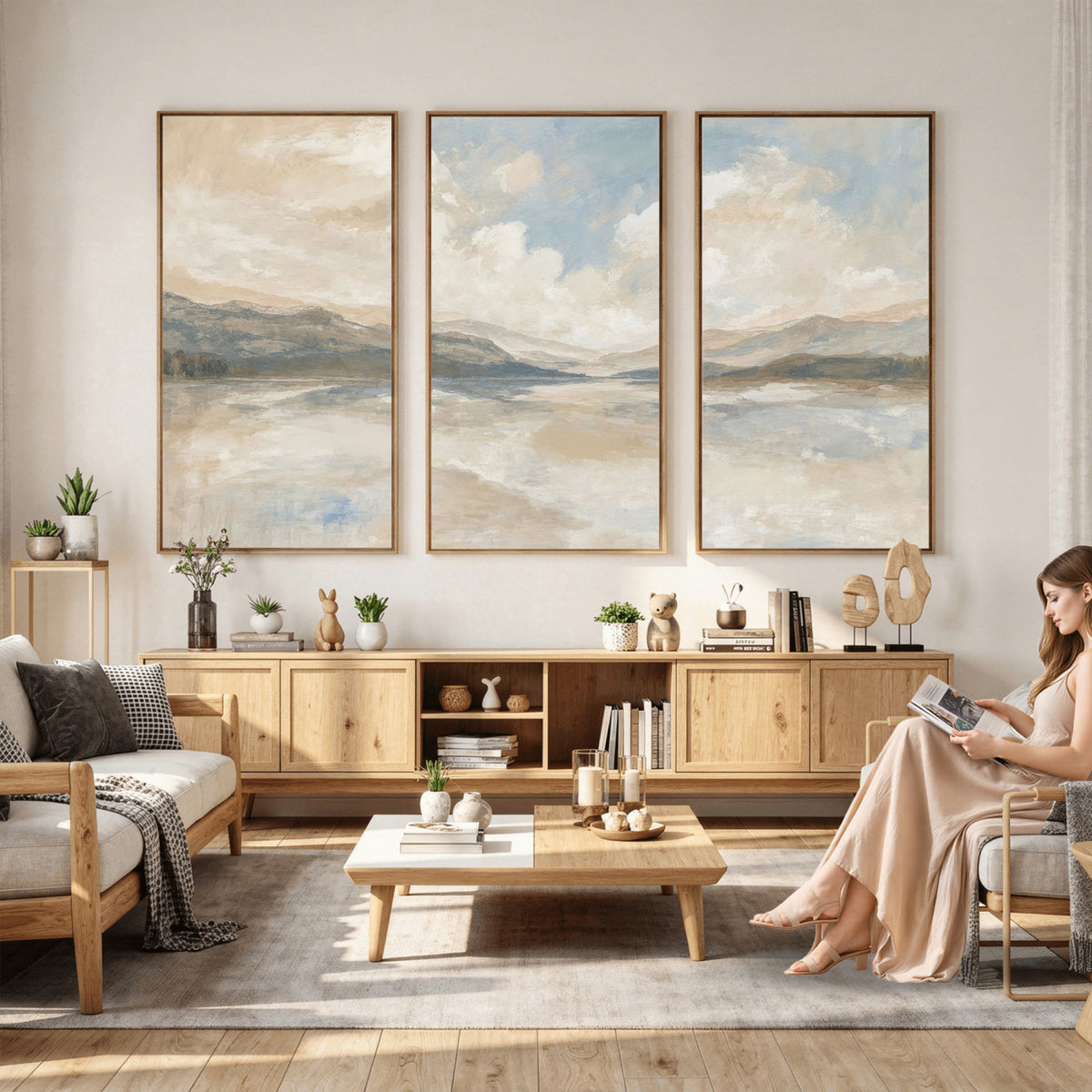 12998065-MGV-CV-36X24 - Serene Mountain and Lake Landscape Canvas Wall Art
