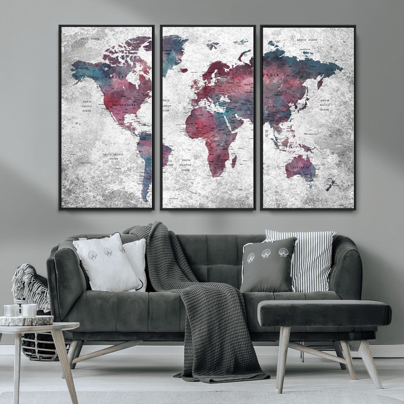 MGV-FC-48X32-3P - World Map Wall Art Canvas Print for Home and Office Decor