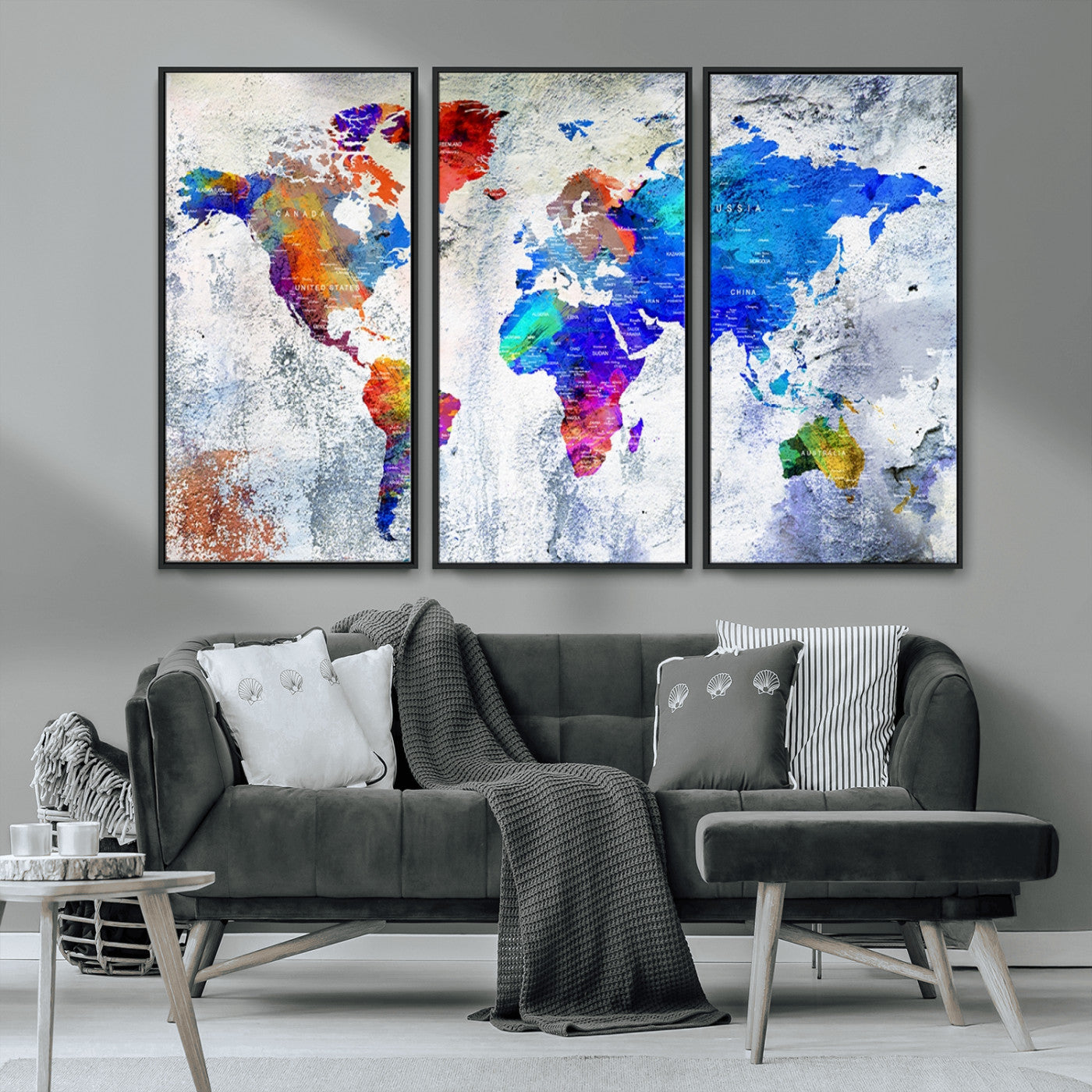 MGV-FC-48X32-3P - World Map Wall Art Canvas Print for Home and Office Decor