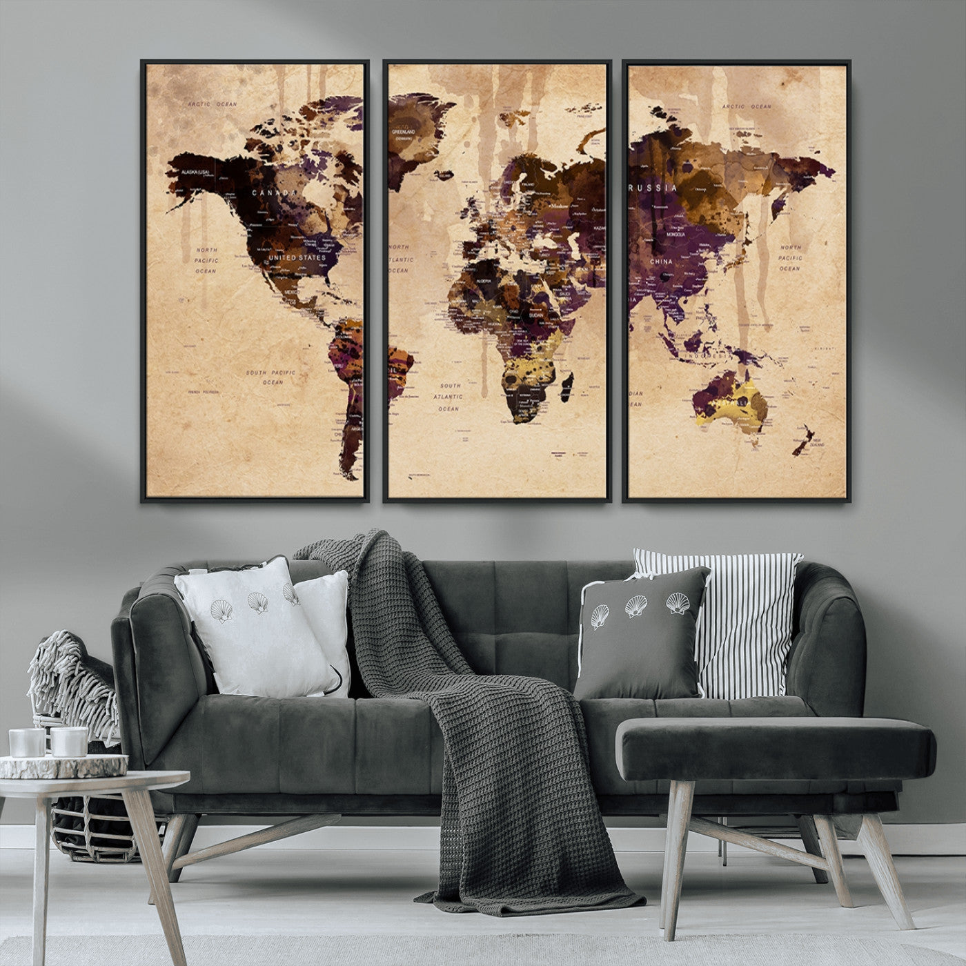 MGV-FC-48X32-3P - World Map Wall Art Canvas Print for Home and Office Decor