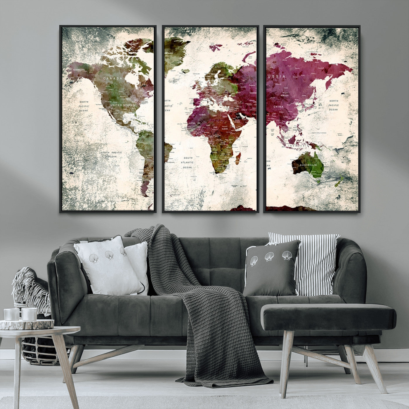 MGV-FC-48X32-3P - World Map Wall Art Canvas Print for Home and Office Decor