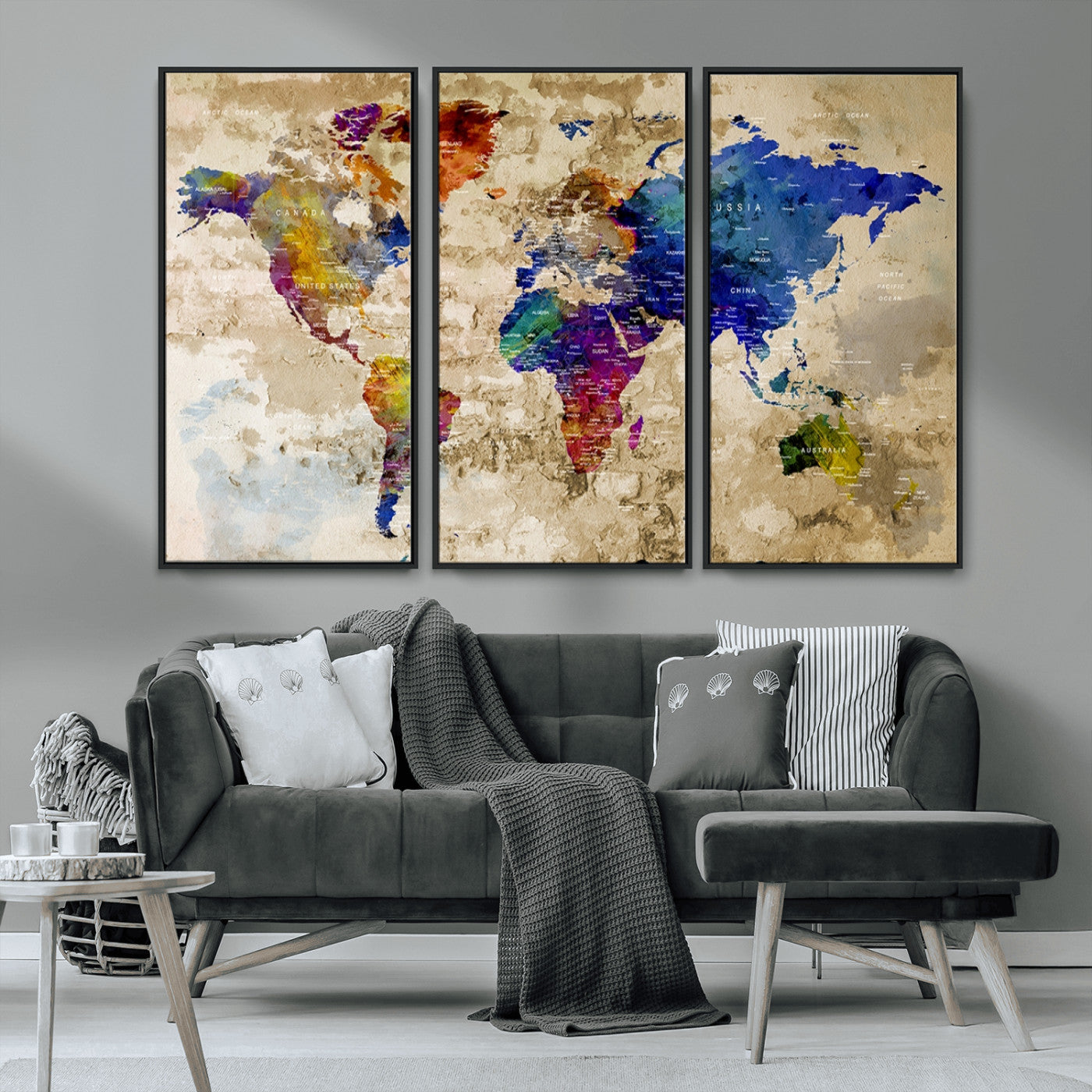 MGV-FC-48X32-3P - World Map Wall Art Canvas Print for Home and Office Decor