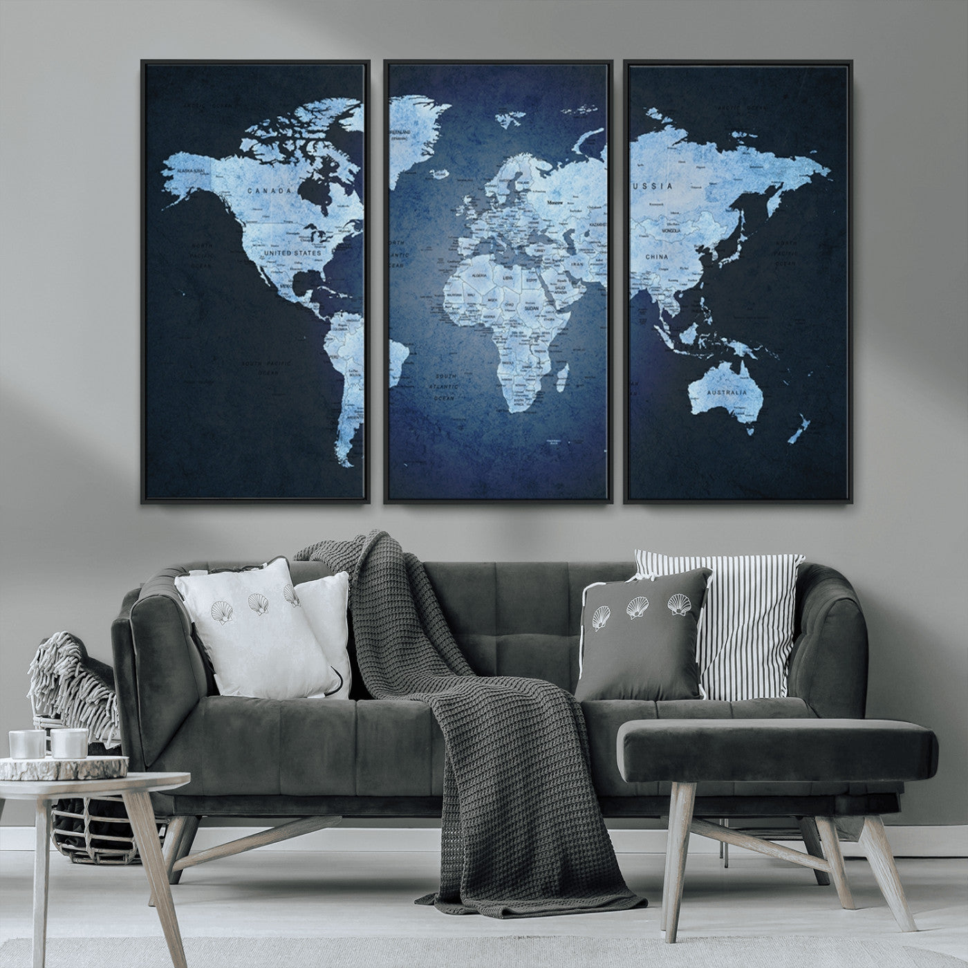 MGV-FC-48X32-3P - Push Pin World Map Canvas Print – Framed Wall Art for Couples to Track Their Travels – Anniversary