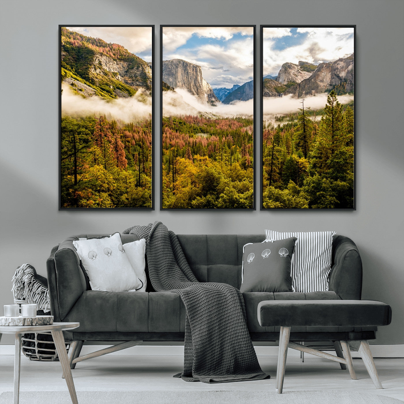 MGV-FC-48X32-3P - Half Dome Yosemite Canvas Wall Art – Majestic Triptych Landscape Print – National Park Nature Decor