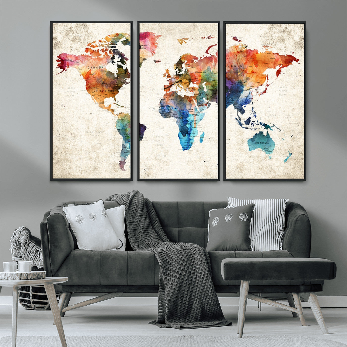 MGV-FC-48X32-3P - Push Pin World Map Canvas Print – Framed Wall Art for Couples to Track Their Travels – Anniversary