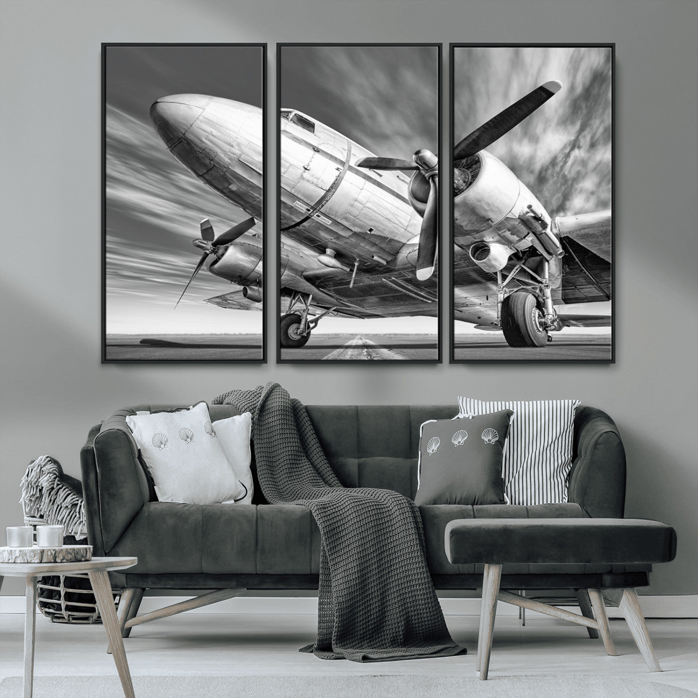 MGV-FC-48X32-3P - Vintage Airplane on Runway Canvas Print