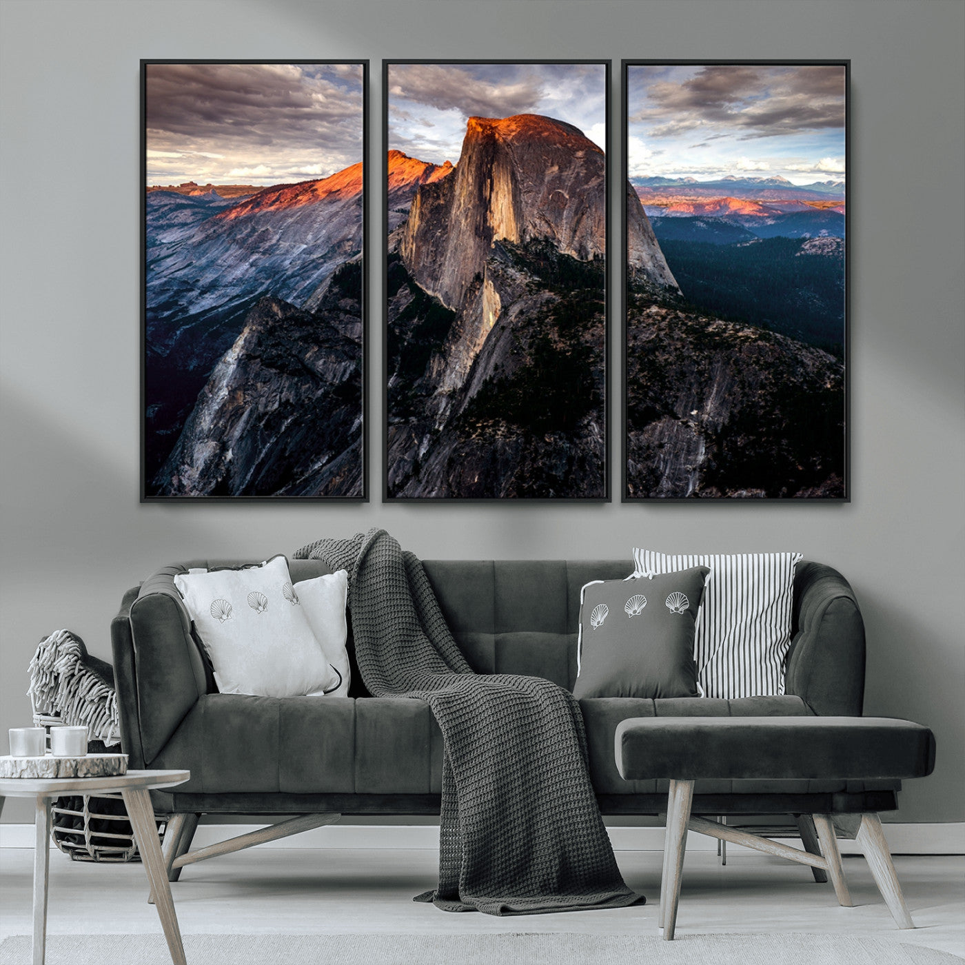 MGV-FC-48X32-3P - Half Dome Wall Art Print - Yosemite Majestic Triptych Landscape Print – National Park Nature Decor