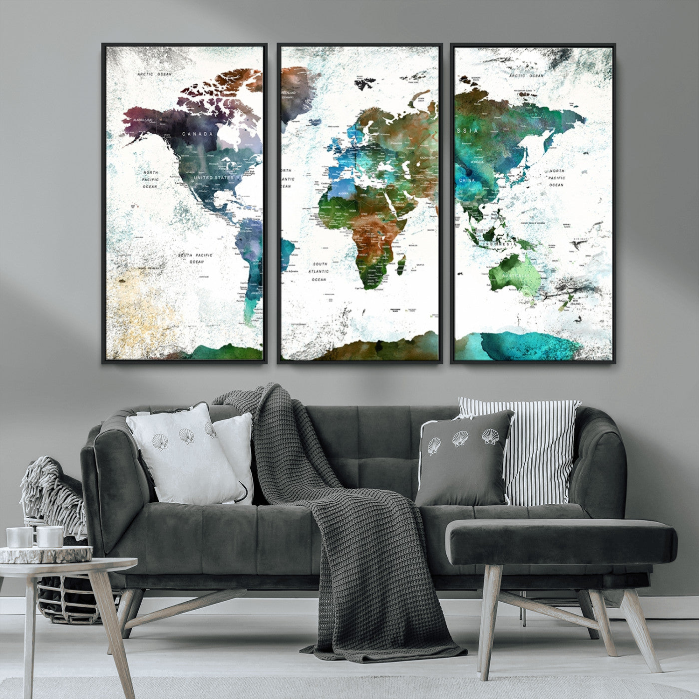 MGV-FC-48X32-3P - Push Pin World Map Canvas Print – Framed Wall Art for Couples to Track Their Travels – Anniversary