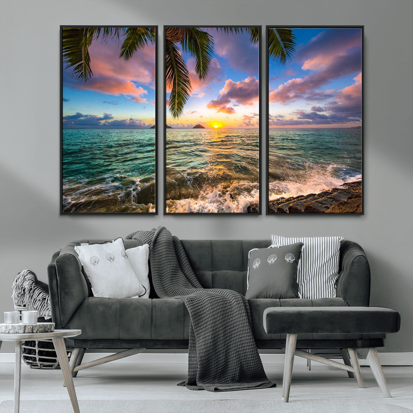 MGV-FC-48X32-3P - Framed Tropical Sunset Art Canvas Print
