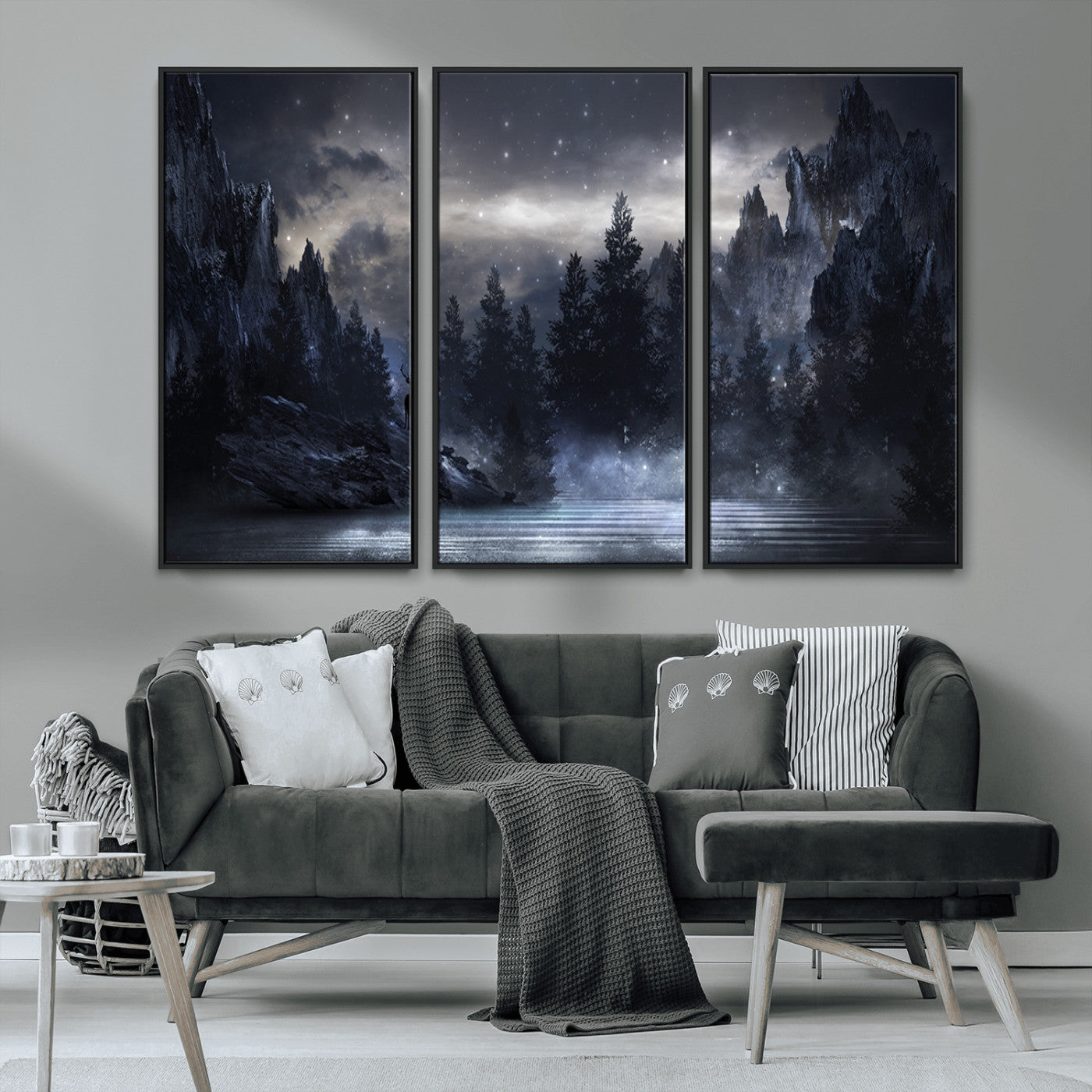 MGV-FC-48X32-3P - Night Landscape and Trees Wall Art Canvas Print