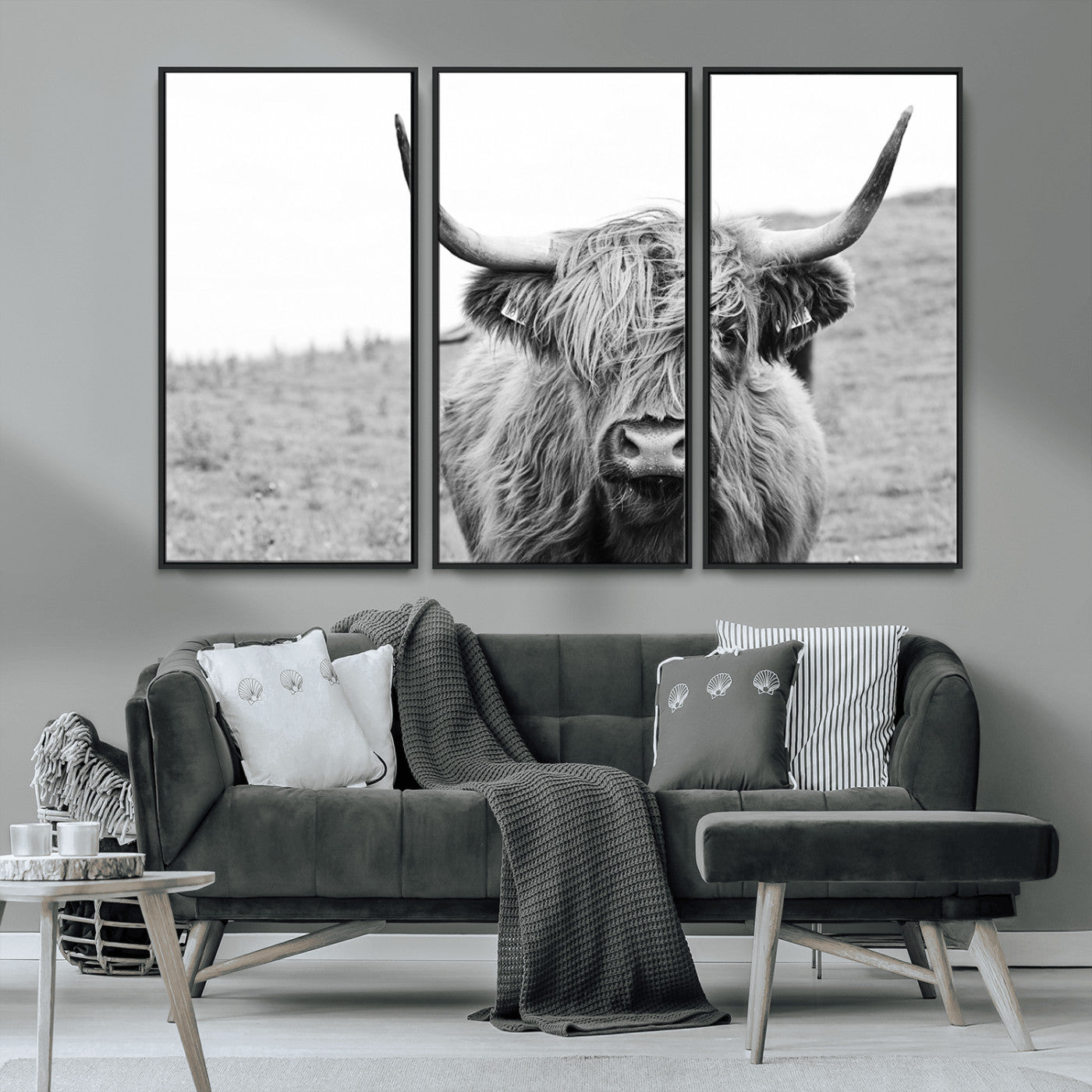 MGV-FC-48X32-3P - Newfoundland Cow Art Wall Art, Black White Cow Art Wall Art Canvas Print