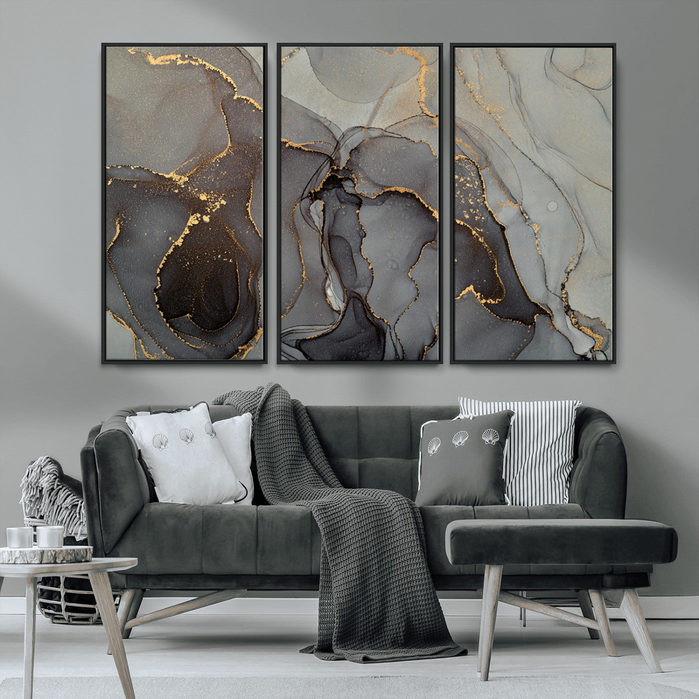 MGV-FC-48X32-3P - Gray Marble Fluid Effect Wall Art Abstract Canvas Wall Art Print