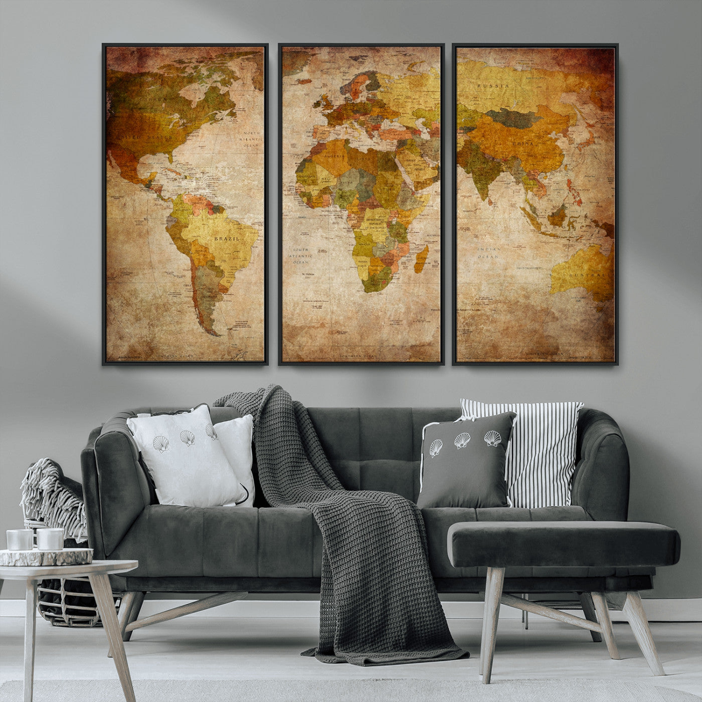 MGV-FC-48X32-3P - Push Pin World Map Canvas Print – Framed Wall Art for Couples to Track Their Travels – Anniversary