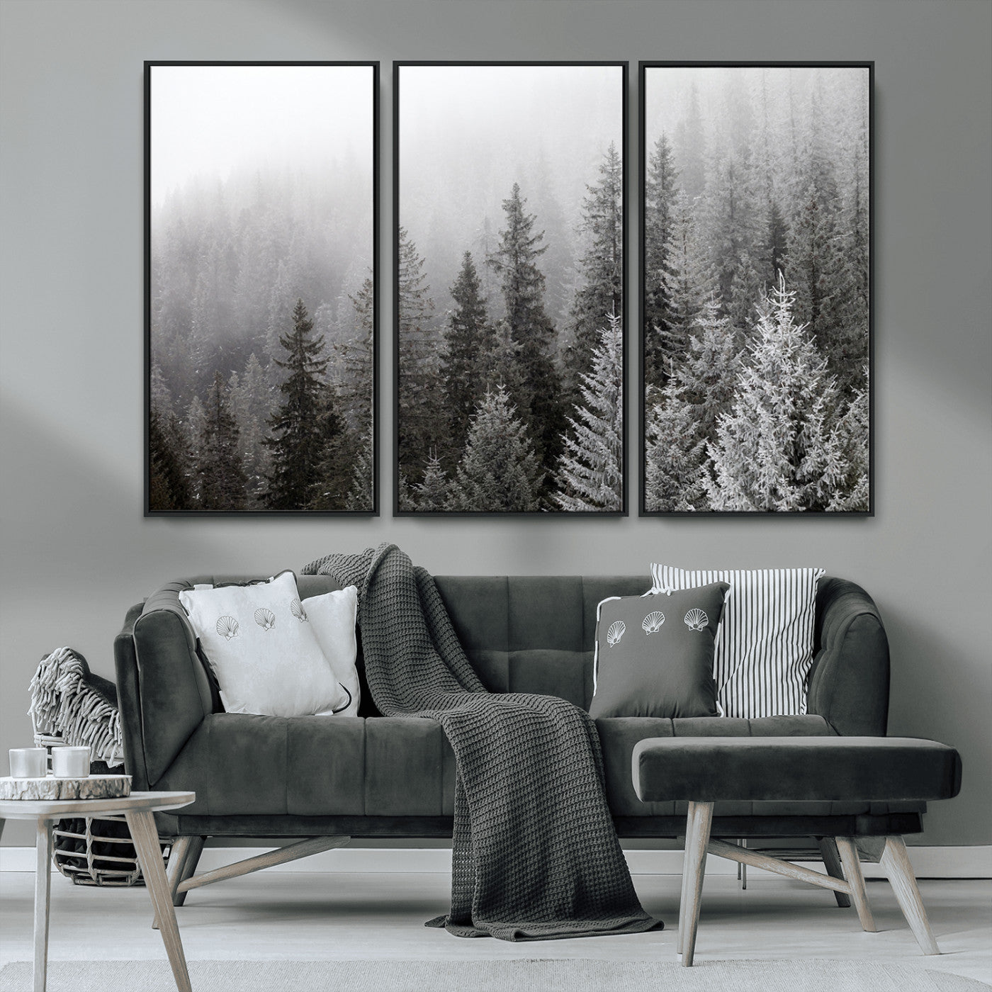 MGV-FC-48X32-3P - Big Foggy Forest and Misty Trees Forest Wall Art Canvas Print