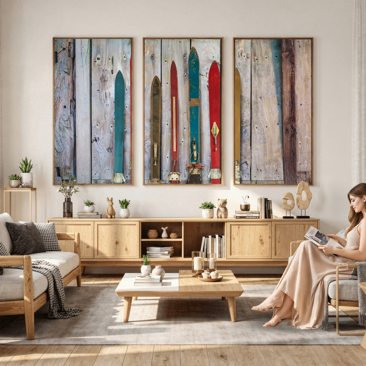 30640-MGV-CV-36X24 - Vintage Wooden Weathered Skis in Front of an Old Barn Wall Art Canvas Print