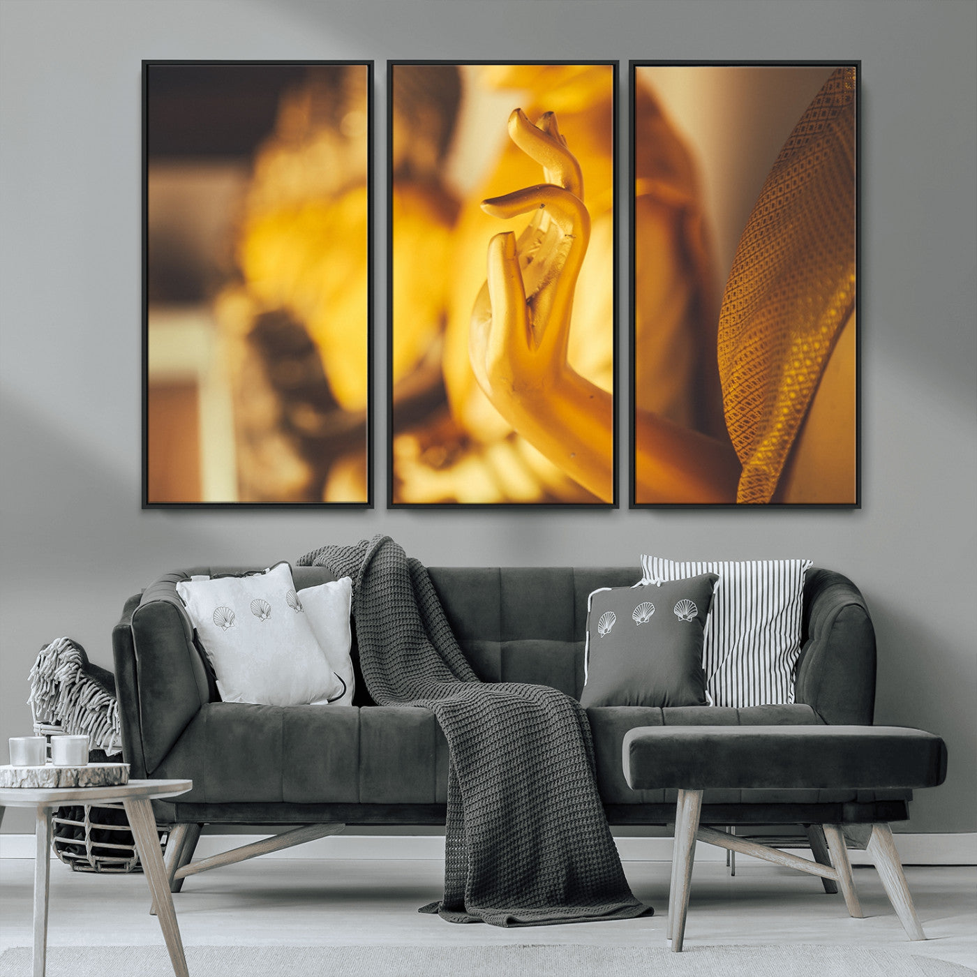 MGV-FC-48X32-3P - Gold Buddha Statue Hands Wall Art Canvas Print