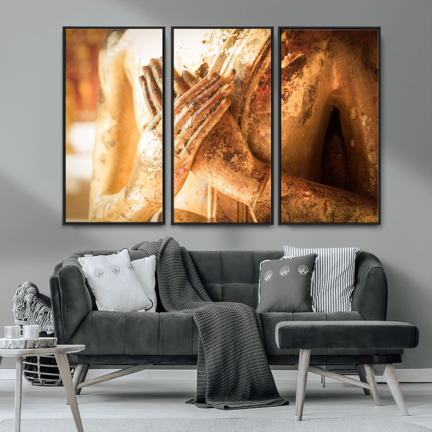MGV-FC-48X32-3P - Buddha Statue Hands Wall Art Canvas Print