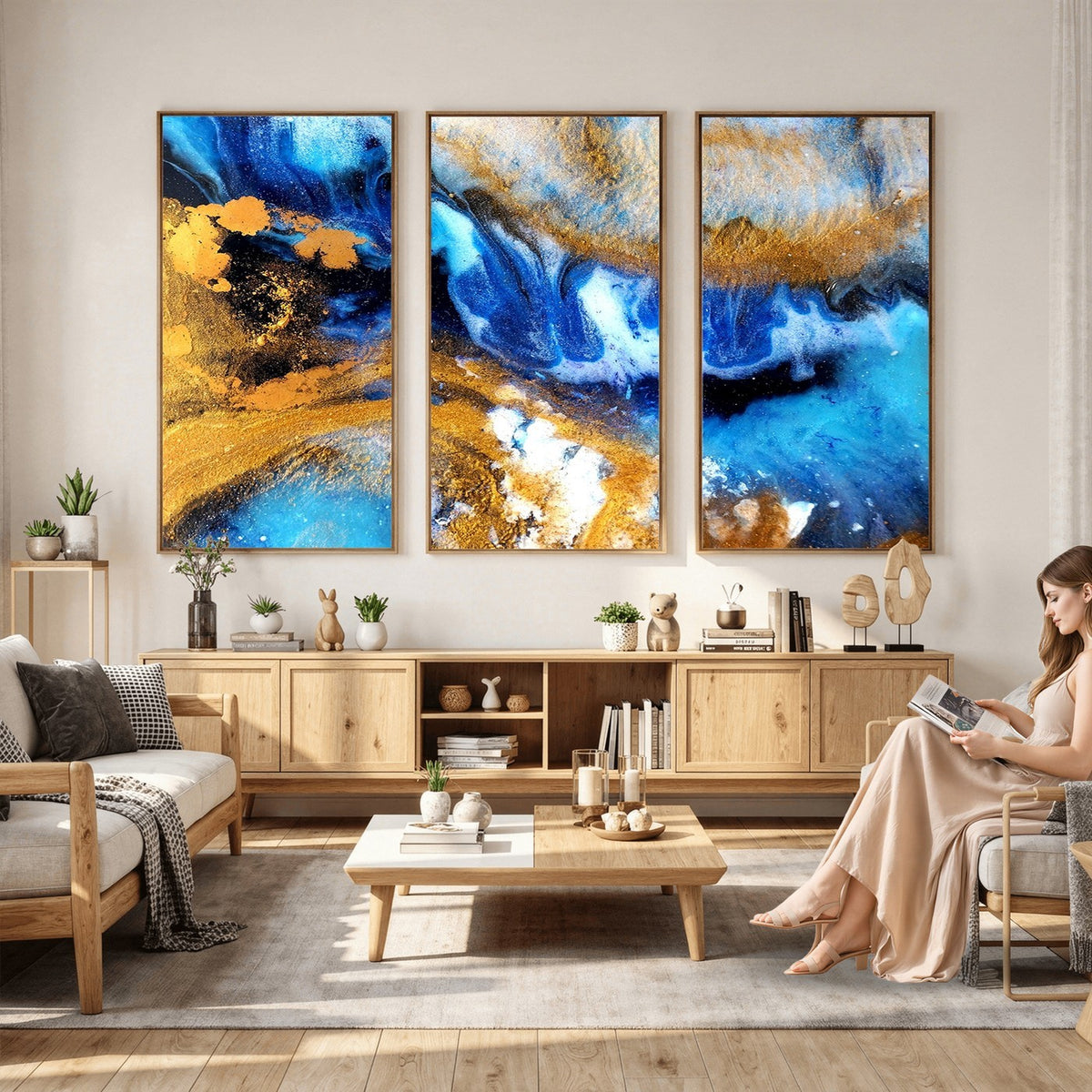 42100-_Poster-30x20 - Large Abstract Wall Art Print | Gold and Blue Abstract Canvas Wall Art