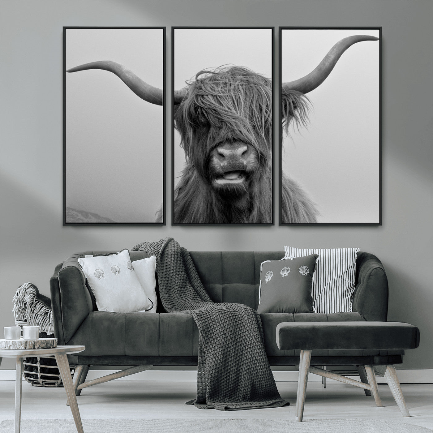 MGV-FC-48X32-3P - Texas Cow Wall Art Canvas, Texas Longhorn Cattle Canvas Print