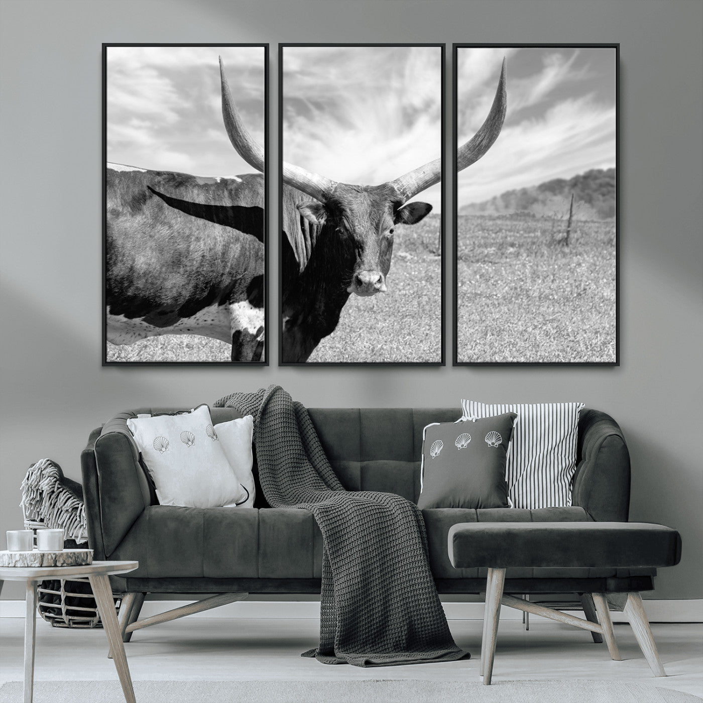 MGV-FC-48X32-3P - Longhorn Wall Art Canvas Print, Framed Ranch Wall Art Canvas Print