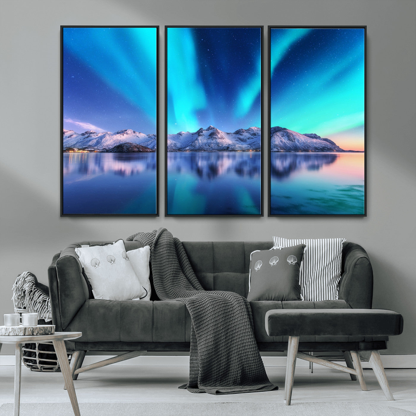 MGV-FC-48X32-3P - Northern Lights above Mountain Wall Art, Northern Lights Wall Art Canvas Print