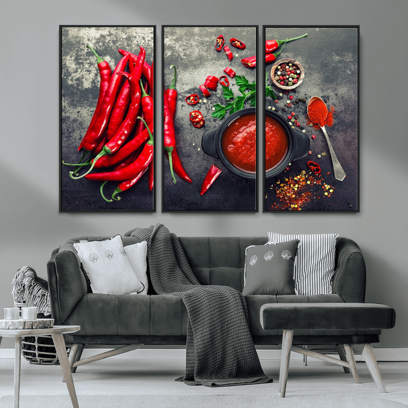 MGV-FC-48X32-3P - Red Chili Peppers Wall Art Kitchen Artwork Canvas Print