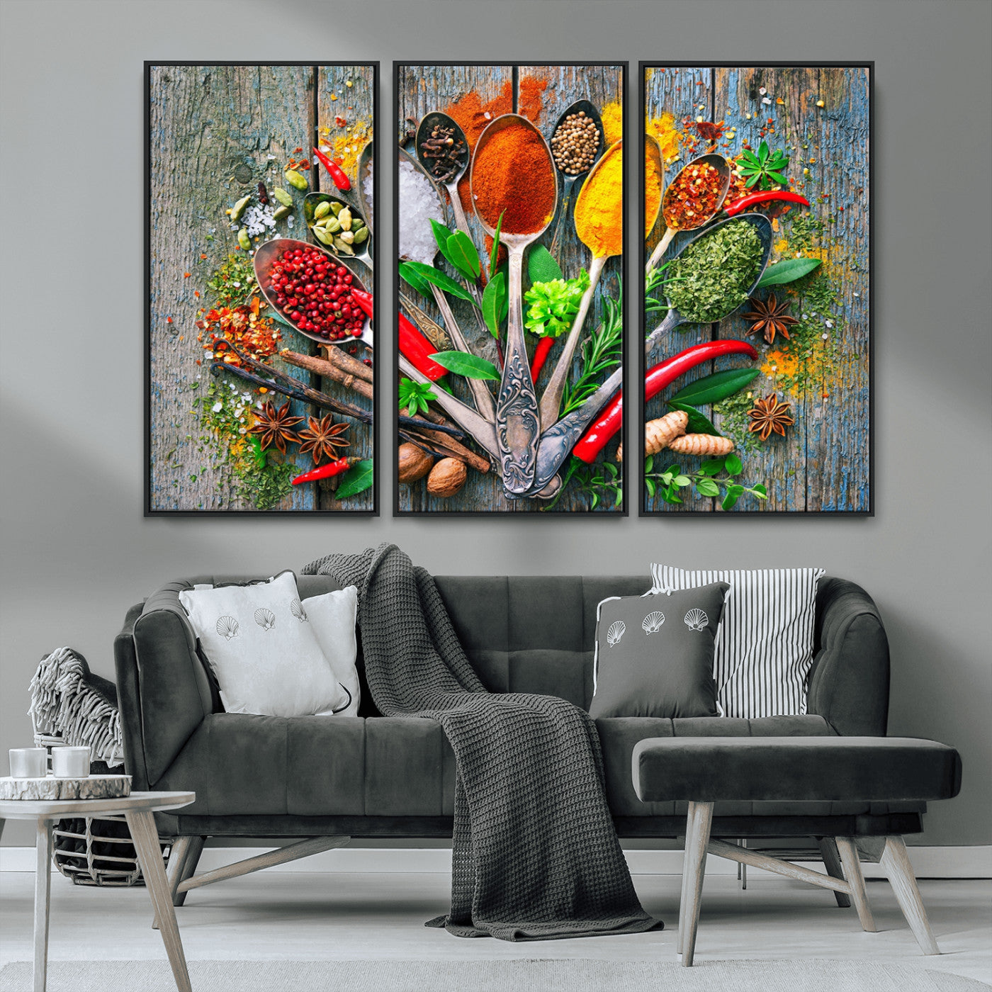 MGV-FC-48X32-3P - Spoonful of Spices Cooking Wall Art Canvas Print - Vibrant Kitchen Decor Triptych – Culinary Art