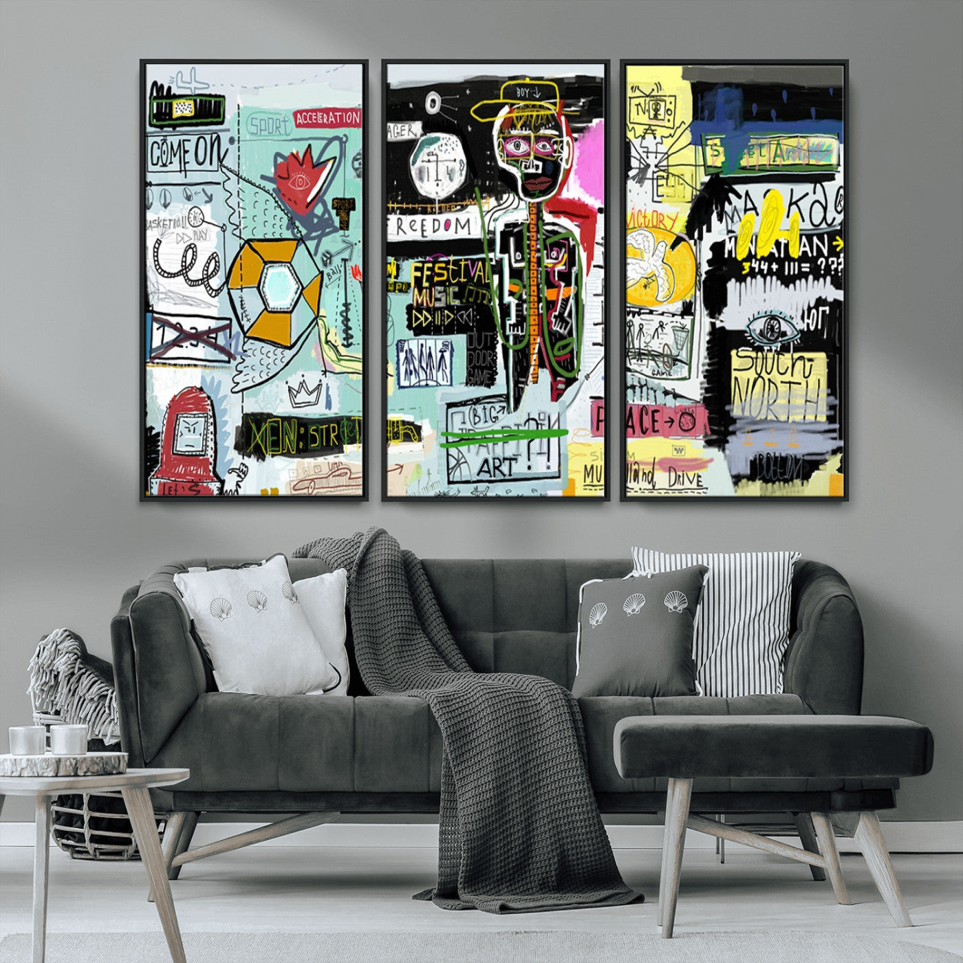 MGV-FC-48X32-3P - Abstract Graffiti Canvas Street Art-Inspired Graffiti Triptych Canvas – Modern Abstract Wall Art for