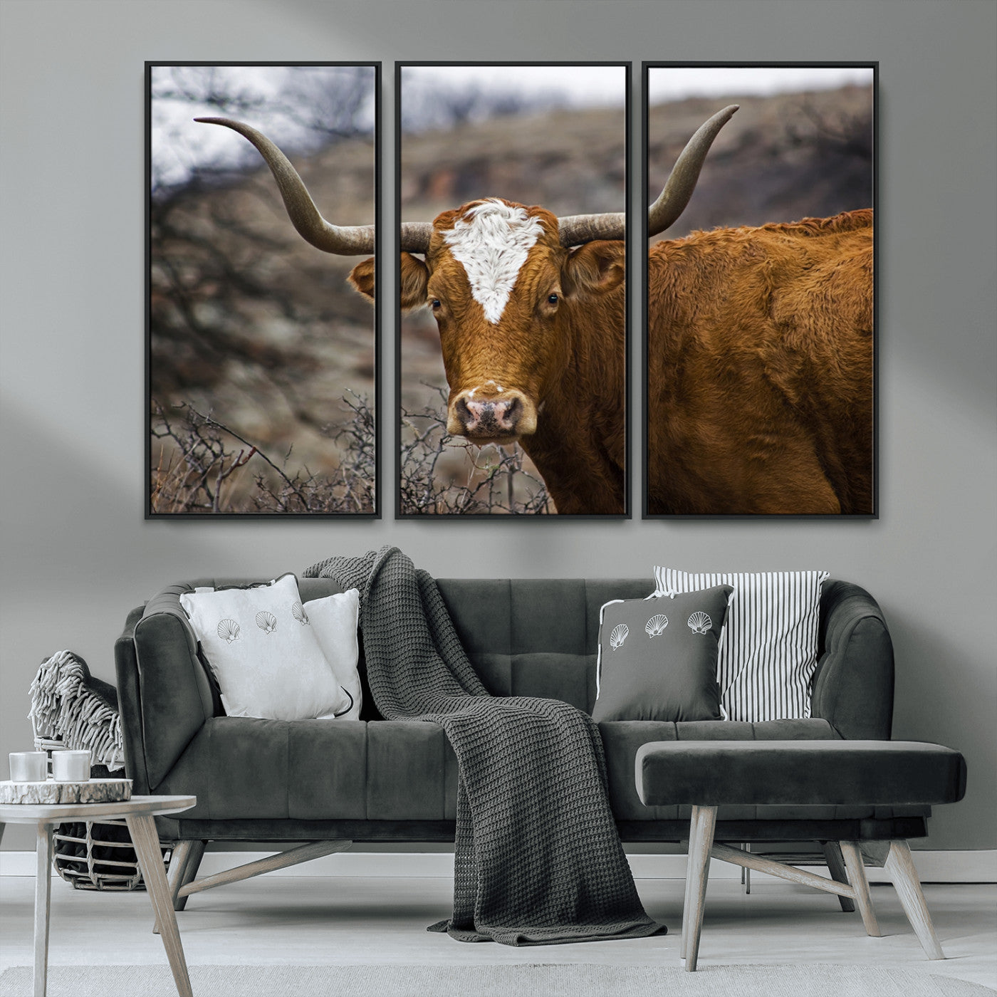 MGV-FC-48X32-3P - Framed Big Cow Animal Wall Art Canvas Print