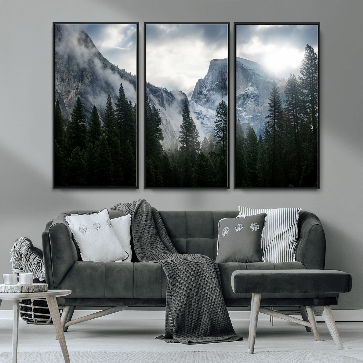 MGV-FC-48X32-3P - Yosemite National Park El Capitan Foggy Mountain Wall Art | Large Canvas Print for Living Room,