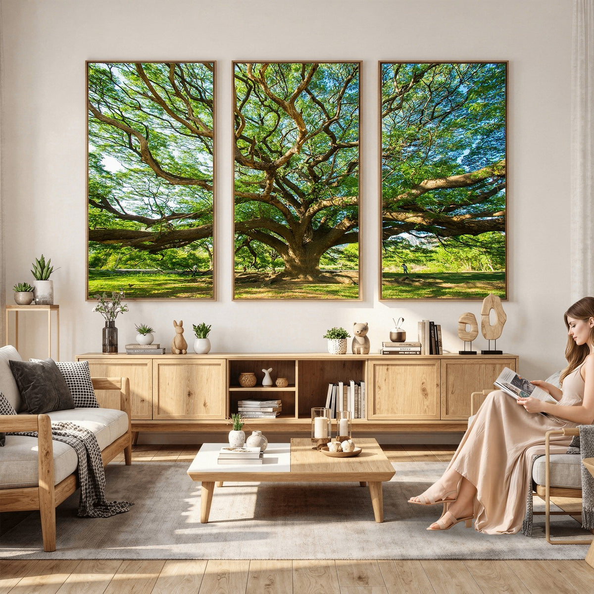 70569-MGV-CV-24X16 - Majestic Oak Tree Wall Art | Serene Nature Canvas Print with Spreading Branches