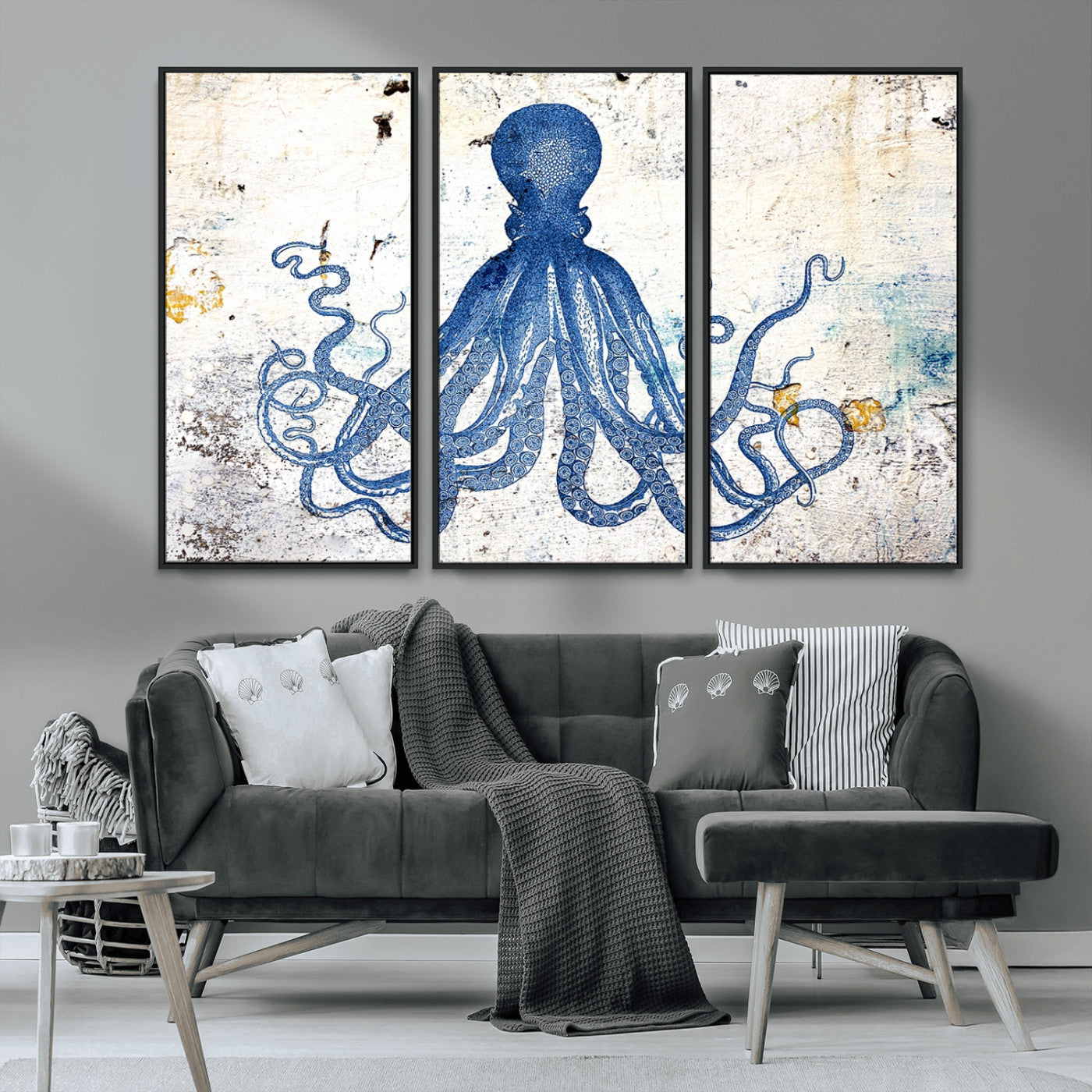MGV-FC-48X32-3P - Octopus Canvas Wall Art | Coastal Marine Life Artwork for Living Room, Bedroom, or Office |