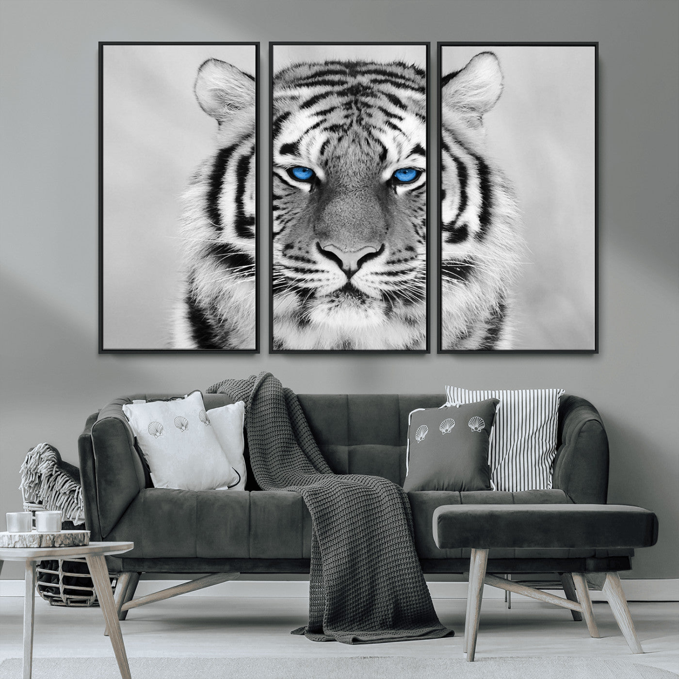 MGV-FC-48X32-3P - Black and White Tiger Wall Art Animal Canvas Print