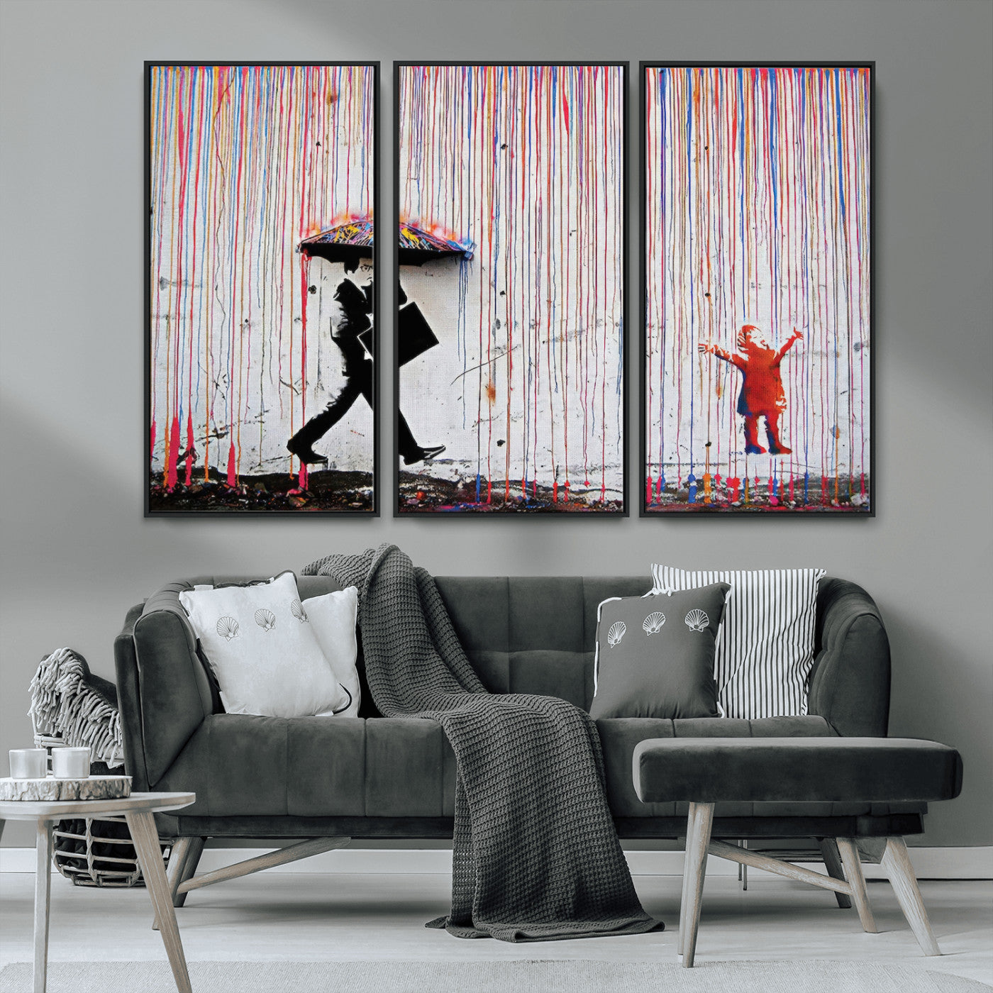 MGV-FC-48X32-3P - Banksy Wall Art Canvas Print, Framed Graffiti Art Picture Print, Banksy Urban Graffiti Perfect Modern Decor Artwork