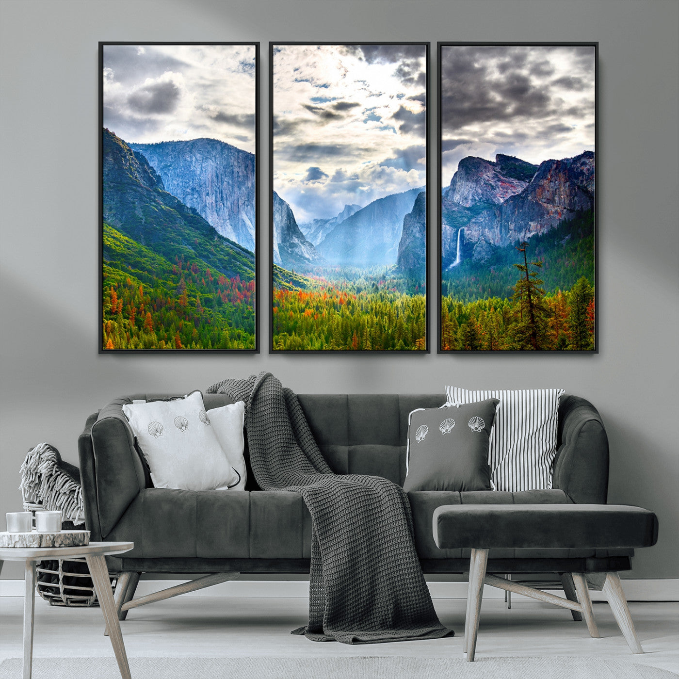 MGV-FC-48X32-3P - Yosemite Park Half Dome 3 Panel Canvas Print | Large Giclée Landscape Wall Art for Living Room,